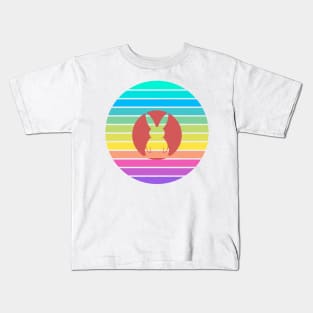 Cute Bunny - Rabbit on a Retro Multicolor Sunset Design Kids T-Shirt